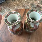 Pair Antique Chinese Export Canton Mandarin Vases Famille Rose Court Porcelain  