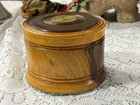 Vtg Jamaican Hand Turned Wood 5 Coaster Set 1967 Half Penny Embedded In With Box