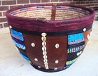 Huge Vintage 22  African Basket Handmade Leather Beads Cowrie Textile Very Rare 