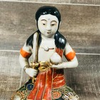 Japanese Satsuma Kutani Ware Kannon Buddha Figurine Seated Lotus Moriage Vintage