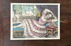 Vtg Antique Lithograph Hand Colored Print Victorian Reclining Woman 7 45x10 5    