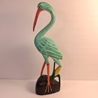 Vintage Hand Carved   Painted Wooden Stork Figurine - 16  Folk Art
