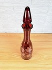 Vintage Cranberry Etched Glass Decanter Grape Vine Stopper 15 5 Inch 