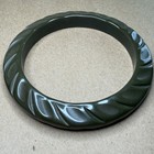 Vintage Carved Dark Olive Green Bakelite Bangle Bracelet Tested Art Deco 23g