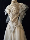 Vintage Medieval Wedding Dresses Golden Lace Appliques Tulle A-line Bridal Gowns