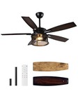 Edishine 52in Outdoor Ceiling Fan With Light Remote Dimmable For Porch Patio