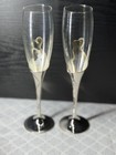 Wedding Champagne Glass Set Of 2 Silver Toasting Flute Glasses Rhinestone Heart