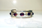 Vintage Taxco Mexico Sterling Silver Cabochon Purple Red Stone Cuff Bracelet