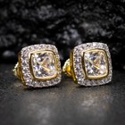 Men s Two Tone Gold Plated Iced Cz Sterling Silver Square Cut Hip Hop Earrings