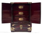 Vintage Chinese Handcrafted Rosewood Inlaid Jade Jewelry Box Cabinet