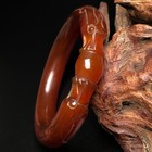 Rare Tibetan Old Red Agate Double Dragon Amulet Bangle Bracelet Z1843