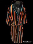 Vtg 70 s Sears Velvet Candy Stripe Hooded Belted Velour Retro Dressing Gown Robe
