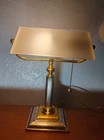 Vintage Ribbed Glass Shade Brass Bankers Desk Lamp Piano Light Art Deco Style