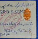1971 Malta  B  Tagliaferro   Sons Bank Used Cheque   Barolays Bank D c o  Cancel