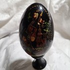 Wooden Egg Hand Painted Lacquer Fairytale Scene Vintage Easter Russian Black
