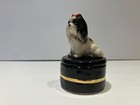 Vtg Takahashi Japan Ceramic Shih Tzu   Lhasa Apso Trinket Box Crackle Glaze