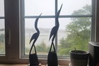 Mid Century Carved Water Buffalo Horn Heron Sculptures Pairindia Vintage Art