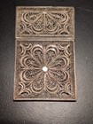 Rare Antique  Chinese Export Silver Filigree Card Case Holder Flower Pattern 