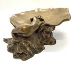 Nouveau Bronze Nude  Mermaid Draped Over Rock Dated 1899 signed Clio Huneker  Co
