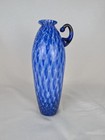 Hand Blown Glass Vase Blue And White Swirling Bubbles  10   Signed