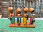 Antique Old Wooden Hand Carved Painted Musician Group Figurine