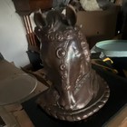 Bronze-tone Metal Horse Head Bust Figurine Statue With Bridle Detail