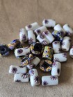 Lot Of Vintage Glass African Trade Beads   White  Blue  Yellow  12x7mm  12x4mm