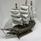 Vintage 6  Model Tall Sailing Ship Wooden W Fabric Sails Sailboat Miniature Mint