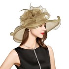 2025 Kentucky Derby Hat For Women Ladies  Organza Veil Feather 4570-khaki