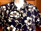 Hilo Hattie The Hawaiian Original Blue   Tan Hibiscus Blouse  Misses Size M