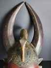 Vtg African Tribal Mask Hand Carved  Wooden Wall Art Horns And Bird On Head