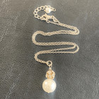Vintage Faux Pearl Drop Necklace Sterling Silver Chain