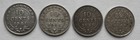 4 Piece Lot Canada Newfoundland 1941-c 10 Cents  925 Silver Km  20
