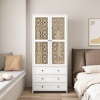 Hollow Pattern 2 Door 3 Drawer Wardrobe  The Collision Of Wood Color And White