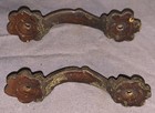 Nice Pair  Antique  Cast Iron  Floral Design  Drawer  Pulls  3 1 4  Wide