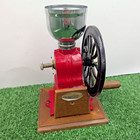 Vintage Mr  Dudley International Red Cast Iron Coffee Manual Wheel Grinder Wood