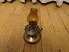 Antique 4  Copper   Amber Glass Miner s Oil Lamp Awesome       