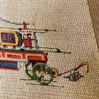 Vtg Needlepoint Complete Unframed Petit Point Engine Fire Railroad Hand Stitched