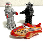 Masudaya Japan Tin Toy Set Of 3 Robby The Robot Ym-3 Mini Rocket Racer Wind Up