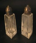 Salt   Pepper Shakers Crystal Glass Diamond Shaped Base Thick Glass Vintage Set