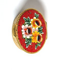 Vtg Micro Mosaic Pill Box Red Yellow White Flowers