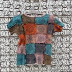 Y2k Boho Hippie Nepal Block Print Rib Patch-work T-shirt Large