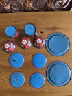 Vintage Ohio Art Tin Litho Child Tea Set Kitty Cat Print Cups Pitcher   11 Pcs  