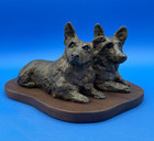 Vintage Lost Wax Bronze Figurine Of Two Pembroke Welsh Corgi Dogs Signed Argos
