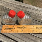 Pair Vintage Glass Shell Mini Salt And Pepper Shakers Red Top - See Pics