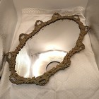 Antique French Repousse Pressed Brass Vanity Mirror Tray Velvet Back 14 x8 Heavy