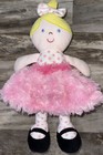 Okie Dokie Plush Baby Doll Rattle Toy Blond Girl Pink Satin Faux Fur Skirt