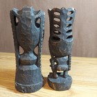 Vintage Set Of 2 Tiki Statues Happiness And Long Life Wood Kaneoche Hawaii Hi