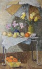Mid Century Modern Mcm Abstract Fruit   Flowers Still Life Vintage Oil Painting