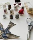 Antique - Vintage Sewing Notions Lot - Thimbles  Pin Cushion  Trims And More